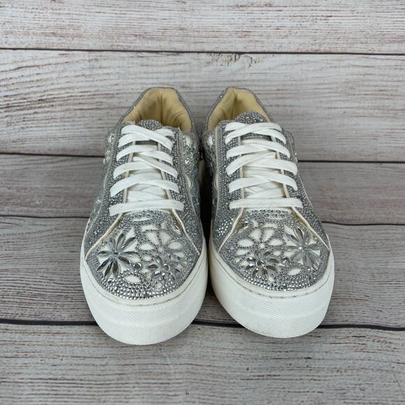 Betsey Johnson Reily Womens Sz 7M Rhinestone Platform Sneakers Silver - Picture 3 of 9